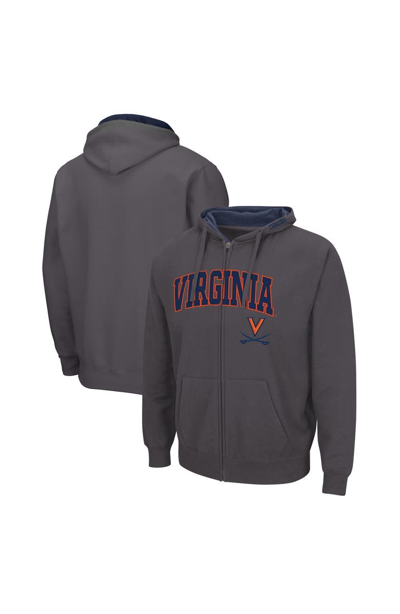 COLOSSEUM Men's Colosseum Charcoal Virginia Cavaliers Arch & Logo 3.0 Full-Zip Hoodie, Main, color, Charcoal