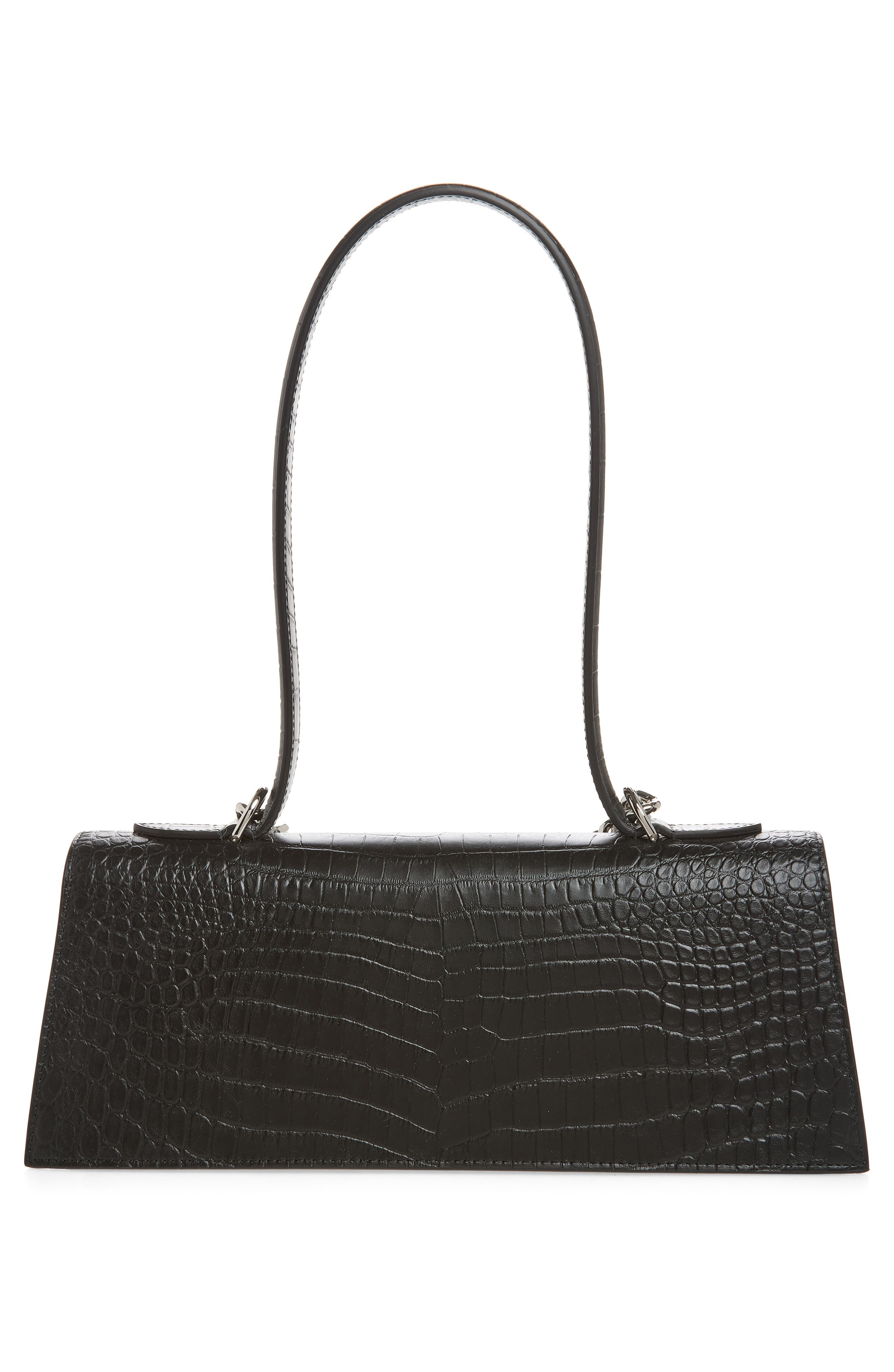 McQueen Jewelled Croc Embossed Top Handle Bag, Alternate, color, Black/ Silver