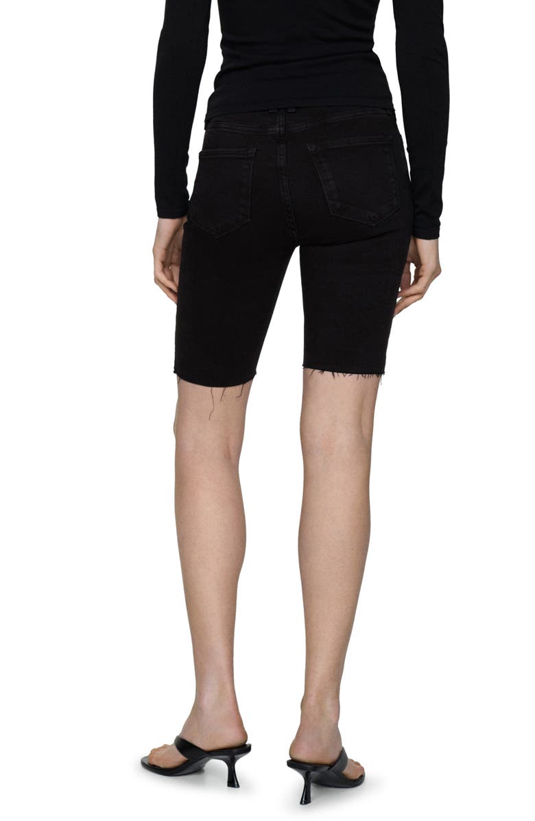 MANGO Raw Hem Low Rise Skinny Denim Bermuda Shorts, Alternate, color, Black Denim