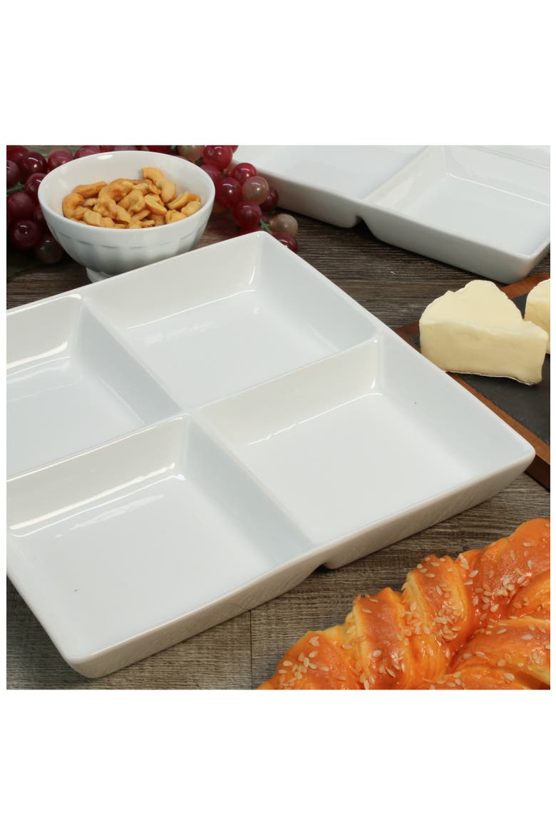 Set of 2 4-Compartment Serving Dishes, Alternate, color, WHITE