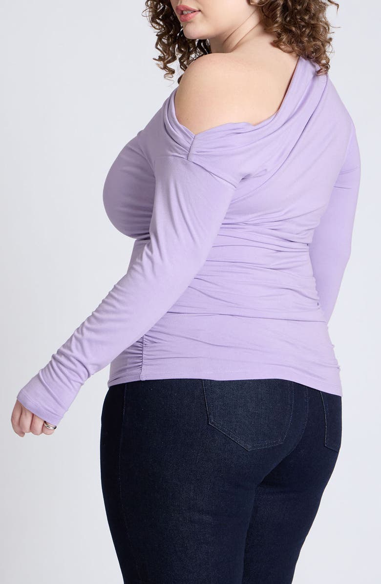 ELOQUII Ruched One-Shoulder Long Sleeve Jersey Top, Alternate, color,