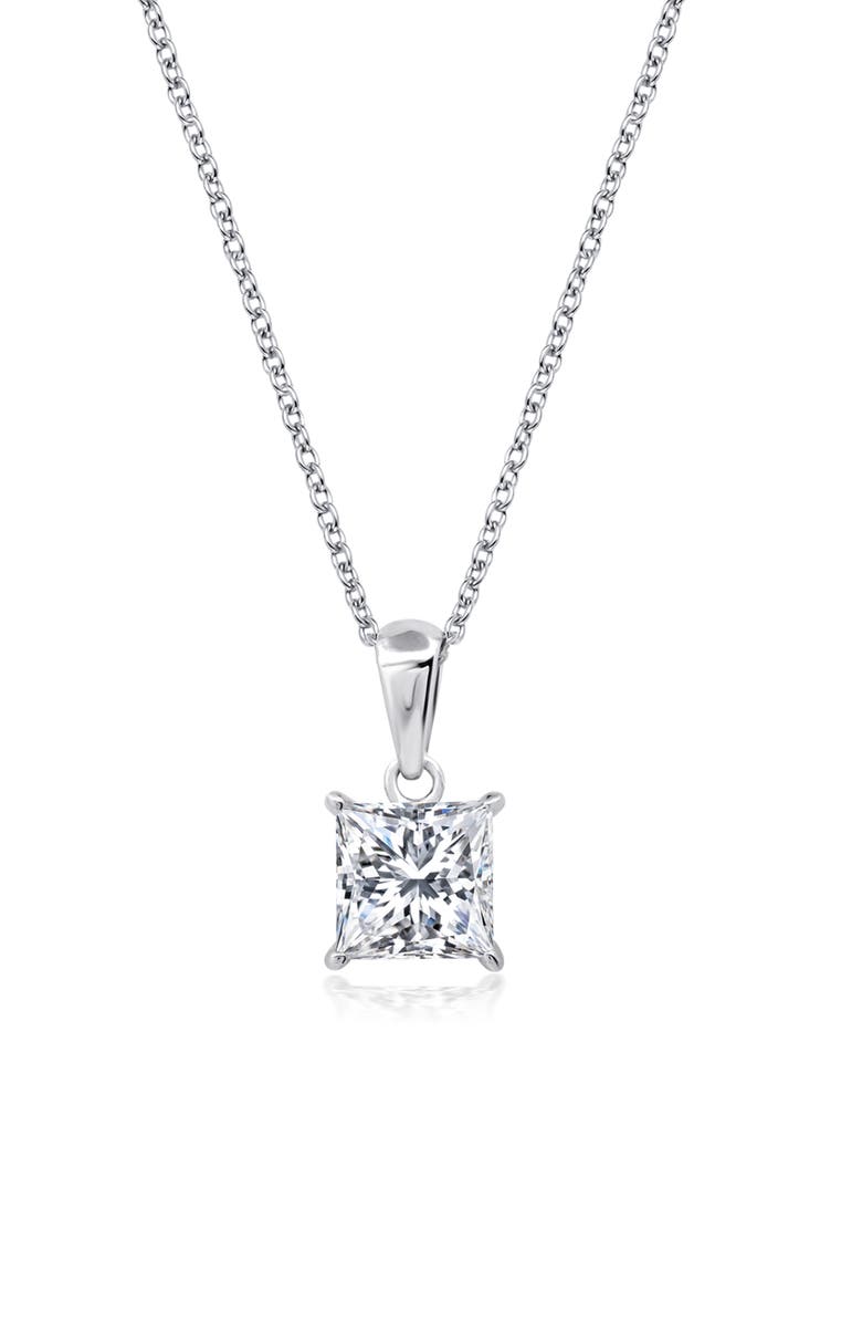 Crislu Princess Cut Cubic Zirconia Pendant Necklace, Main, color, Platinum