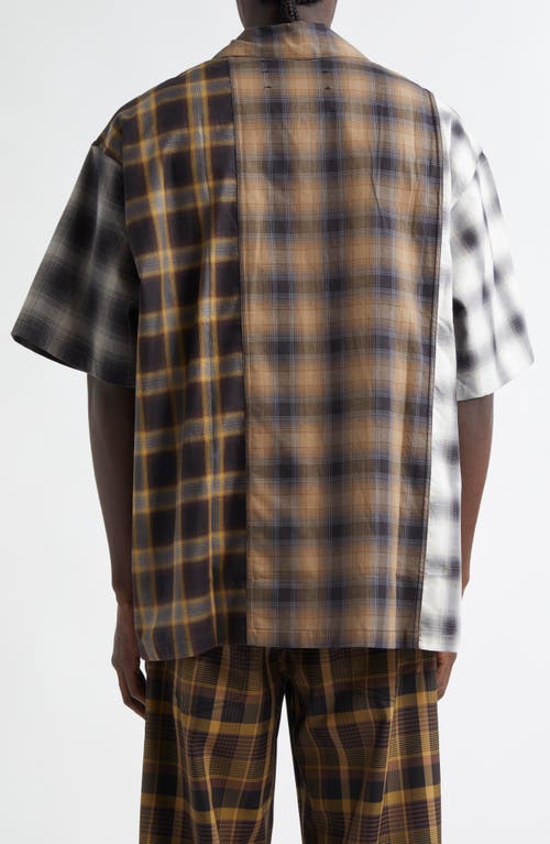 Shop Song For The Mute Spliced Button-up Gym Shirt In Brown Multi