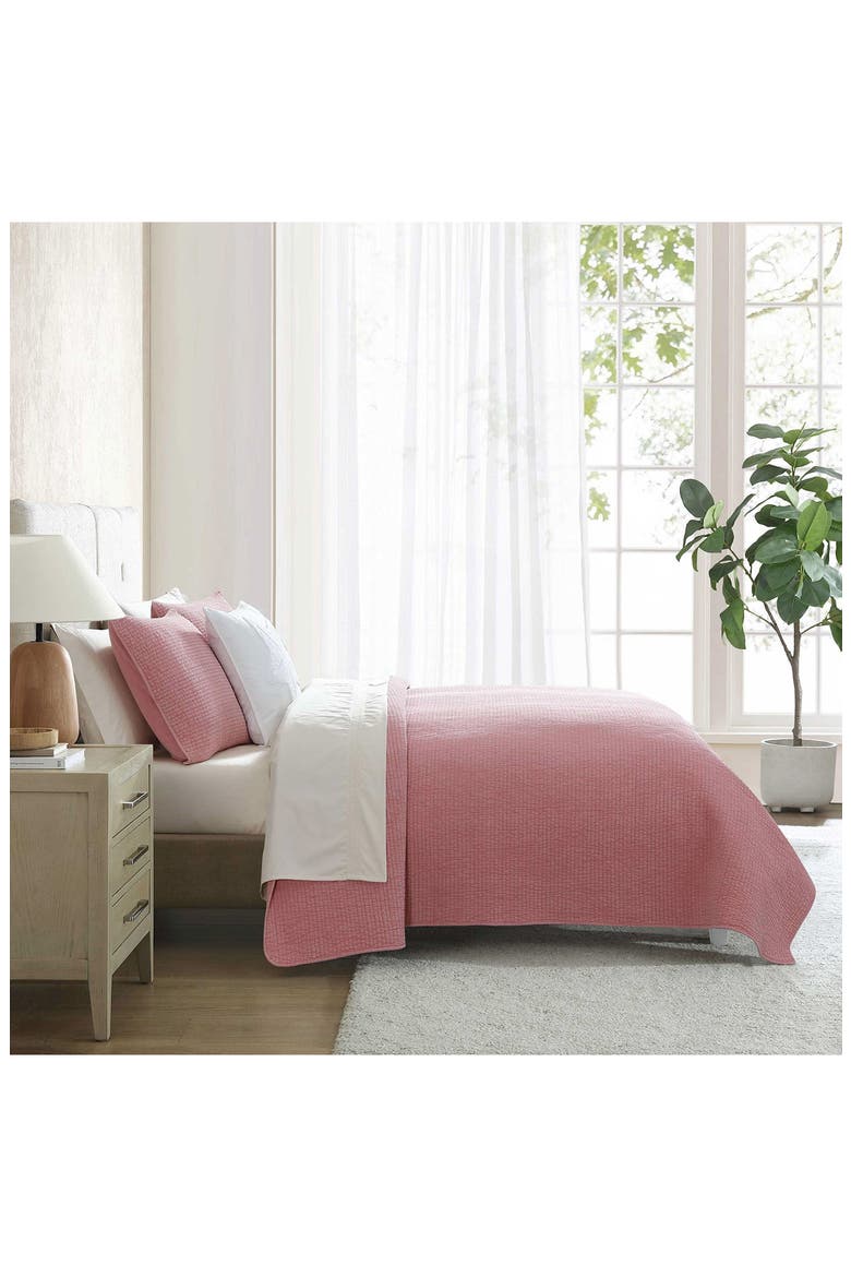 Seashore Stitch Cotton Quilt & Sham Set, Alternate, color, LIGHT / MEDIUM PINK