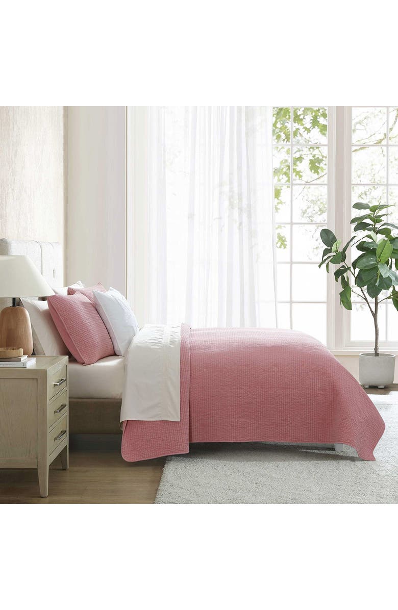 Nautica Seashore Stitch Cotton Quilt & Sham Set, Alternate, color, Light / Medium Pink