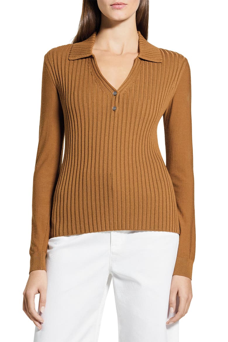 Merino Wool Knit Shirt, Main, color, DARK COGNAC