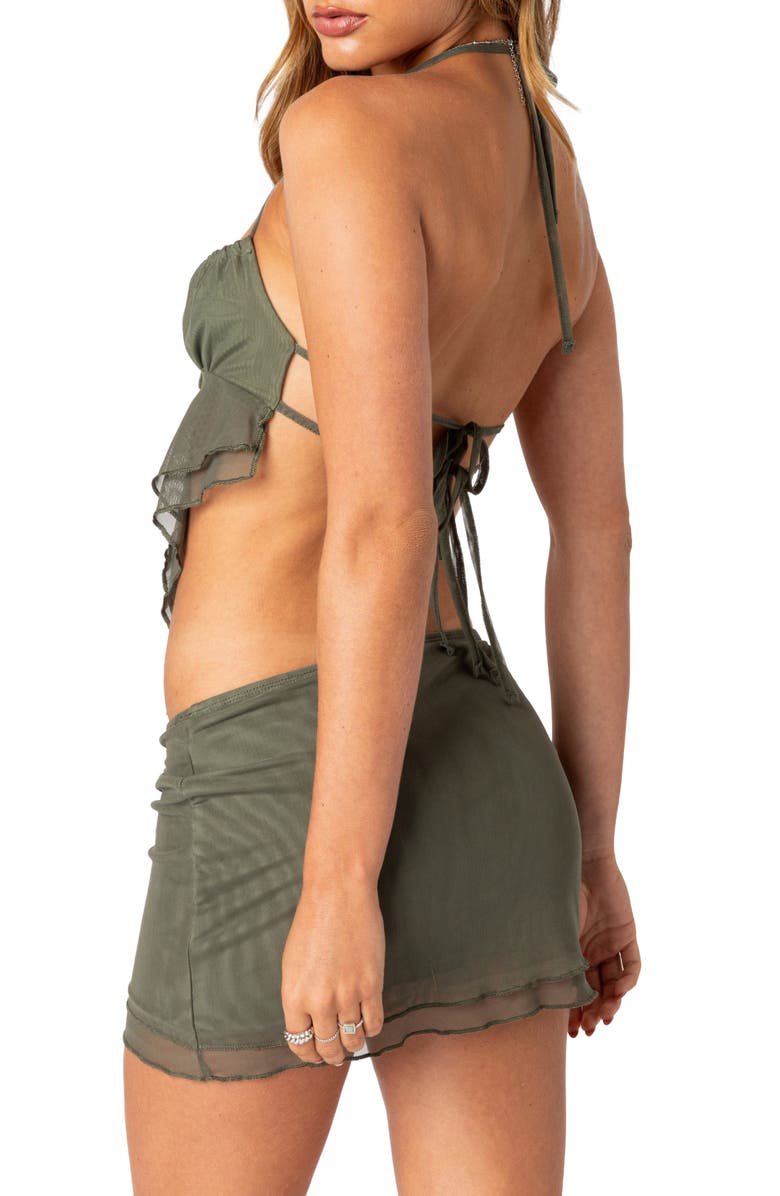 EDIKTED Ariyah Open Back Mesh Halter Top, Alternate, color, Olive