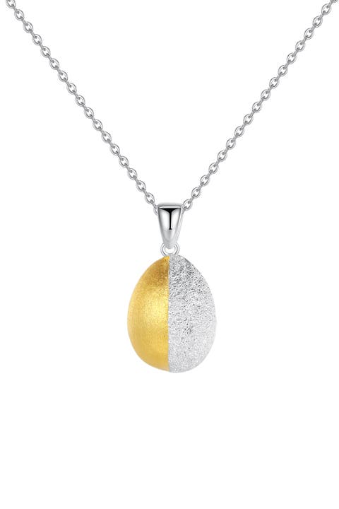 Frosted and Matted Texture Two Tone Pendant Necklace