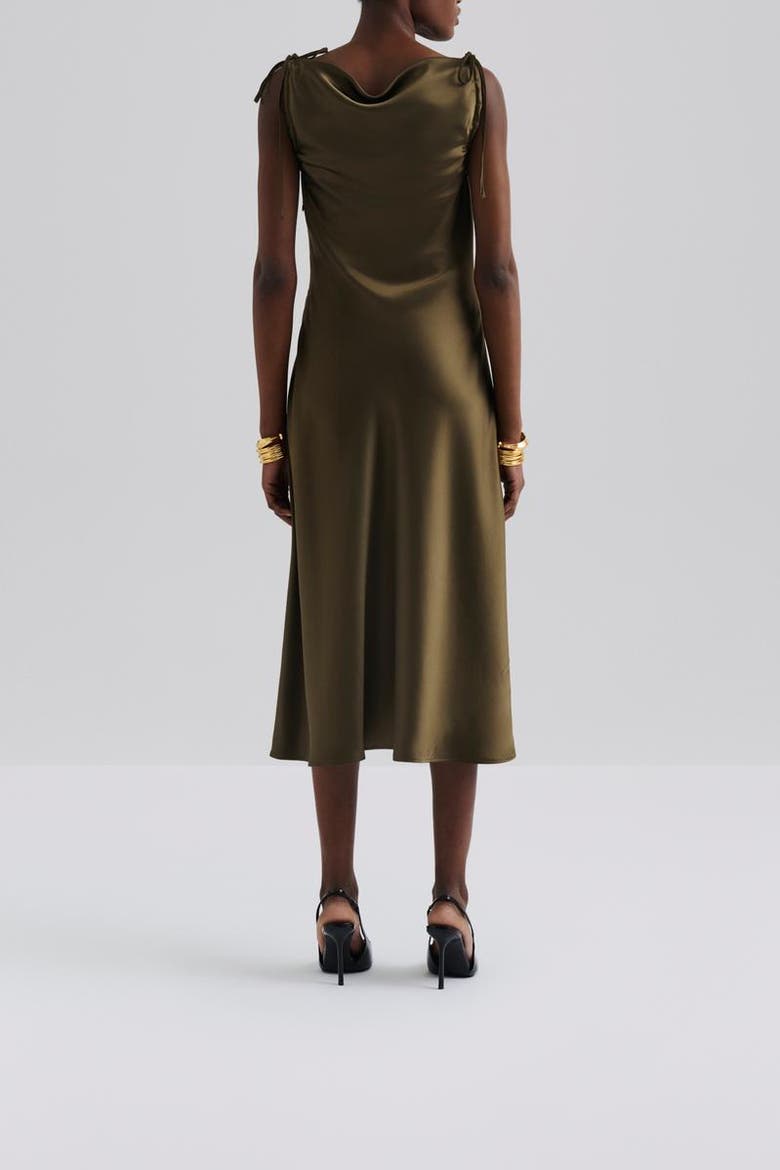 Zarea Tie Satin Midi Dress, Alternate, color, Olive