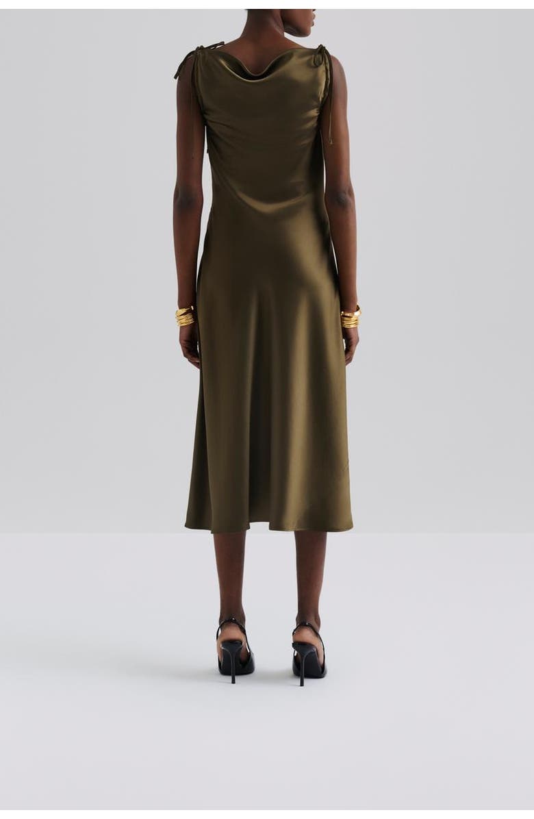 Malina Zarea Tie Satin Midi Dress, Alternate, color, Olive