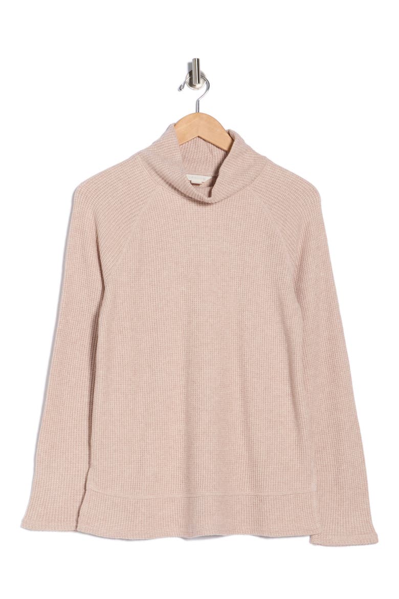 Cozy Cowl Neck Long Sleeve Waffle Knit Top, Alternate, color, BEIGE