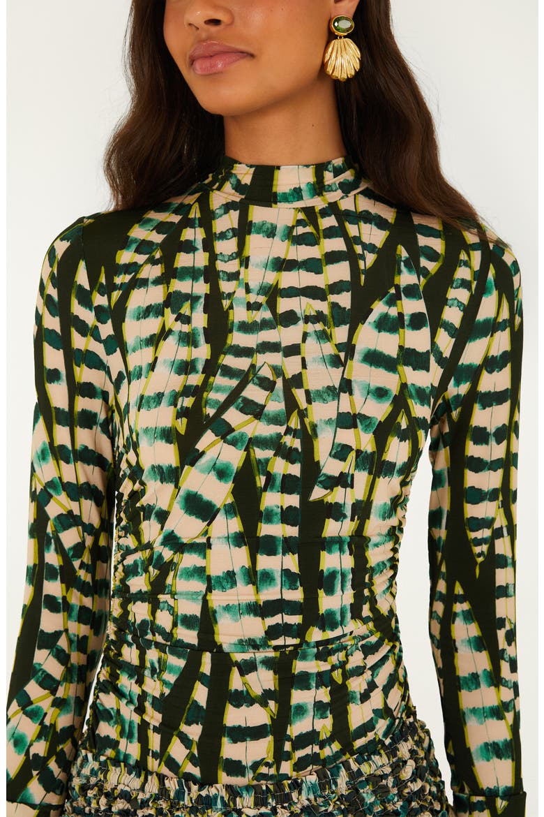 Striped Leaves Smocked Long Sleeve Top, Alternate, color, STRIPED LEAVES MOSS