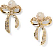 Nadri Eros Small Bow Faux Pearl Stud Earrings