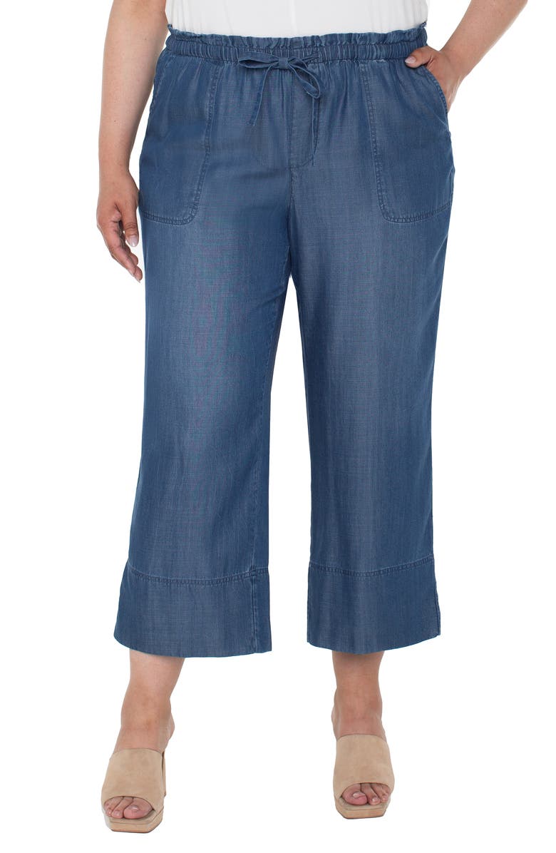 Liverpool Los Angeles Drawstring Chambray Ankle Wide Leg Pants, Main, color, 