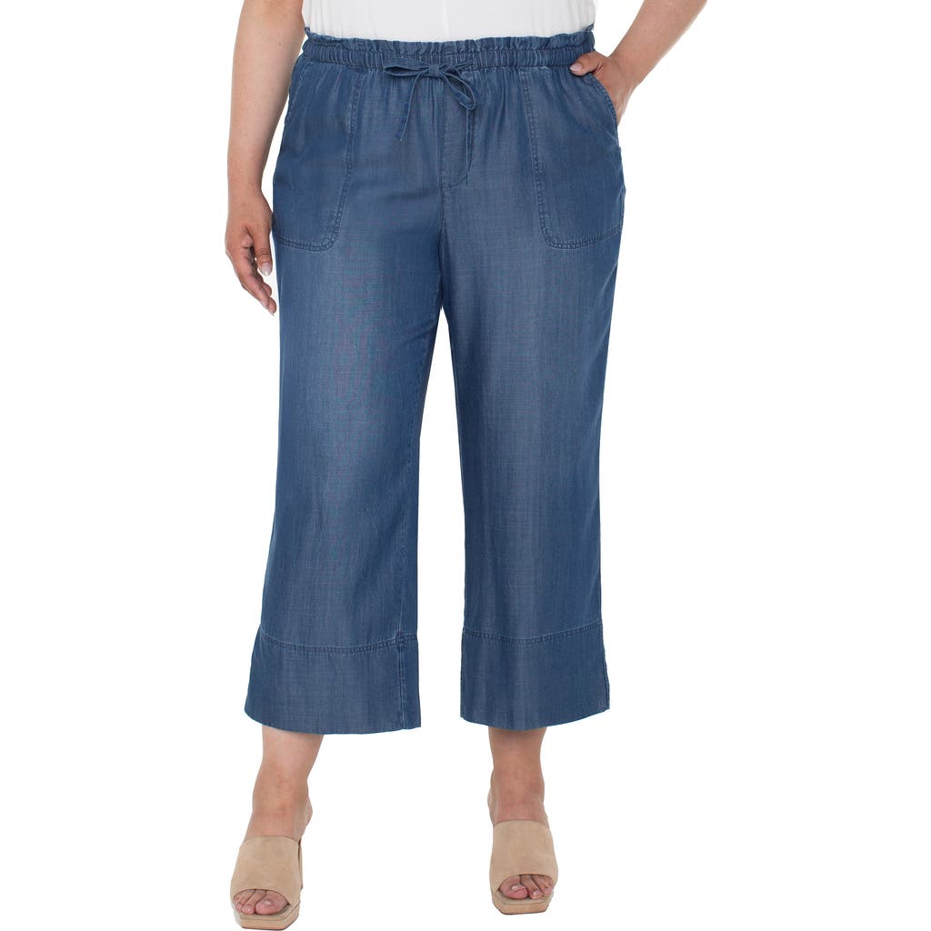 Liverpool Los Angeles Trendy Plus Size Chambray Pull-on Cropped Pants