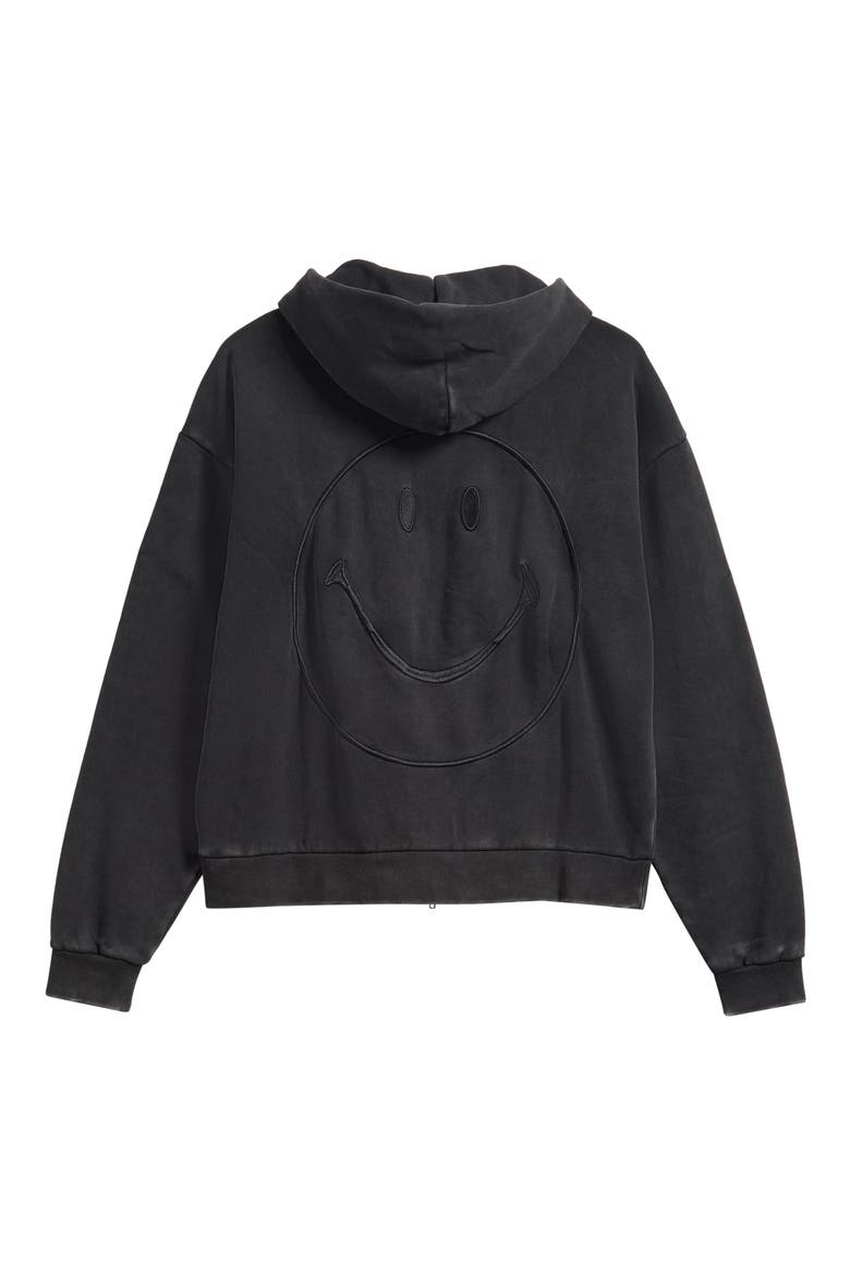 Smiley Core Zip-Up Hoodie, Alternate, color, BLACK