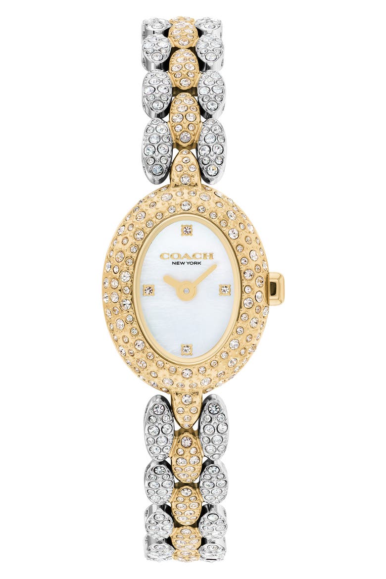 Sammy Crystal Oval Bracelet Watch, 19.5mm, Main, color, TWO TONE