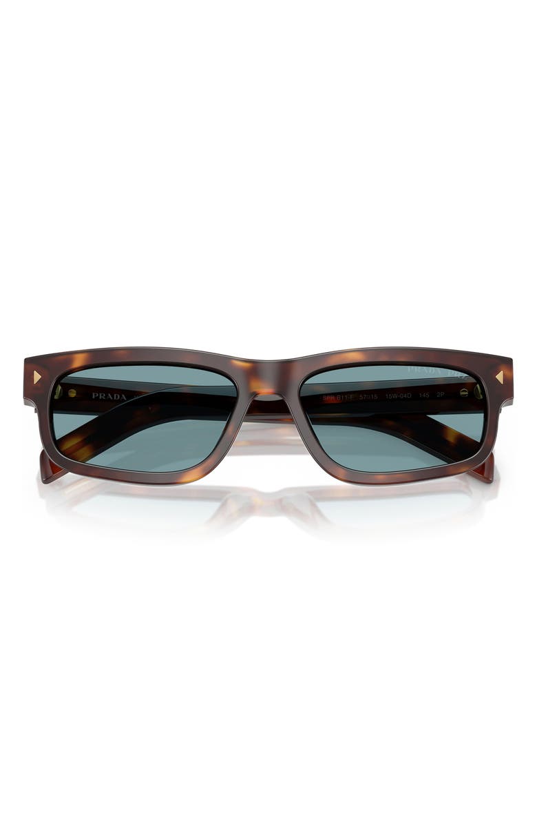 Prada 57mm Polarized Rectangular Sunglasses, Alternate, color, Brown Tort