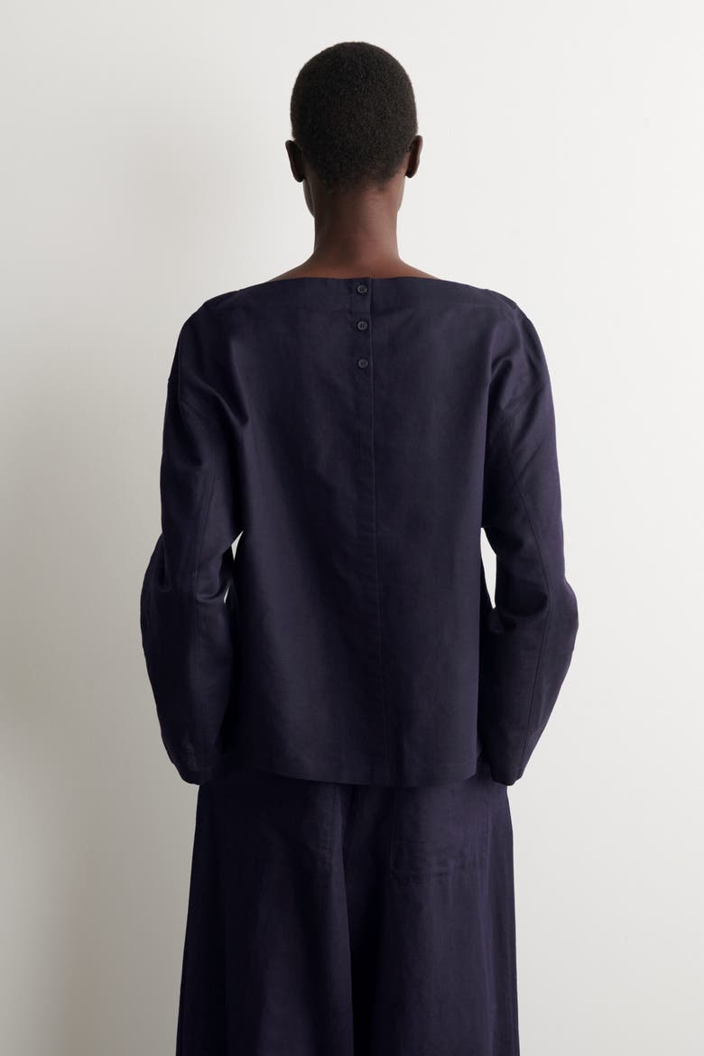 Boat-neck Linen Blouse, Alternate, color, NAVY