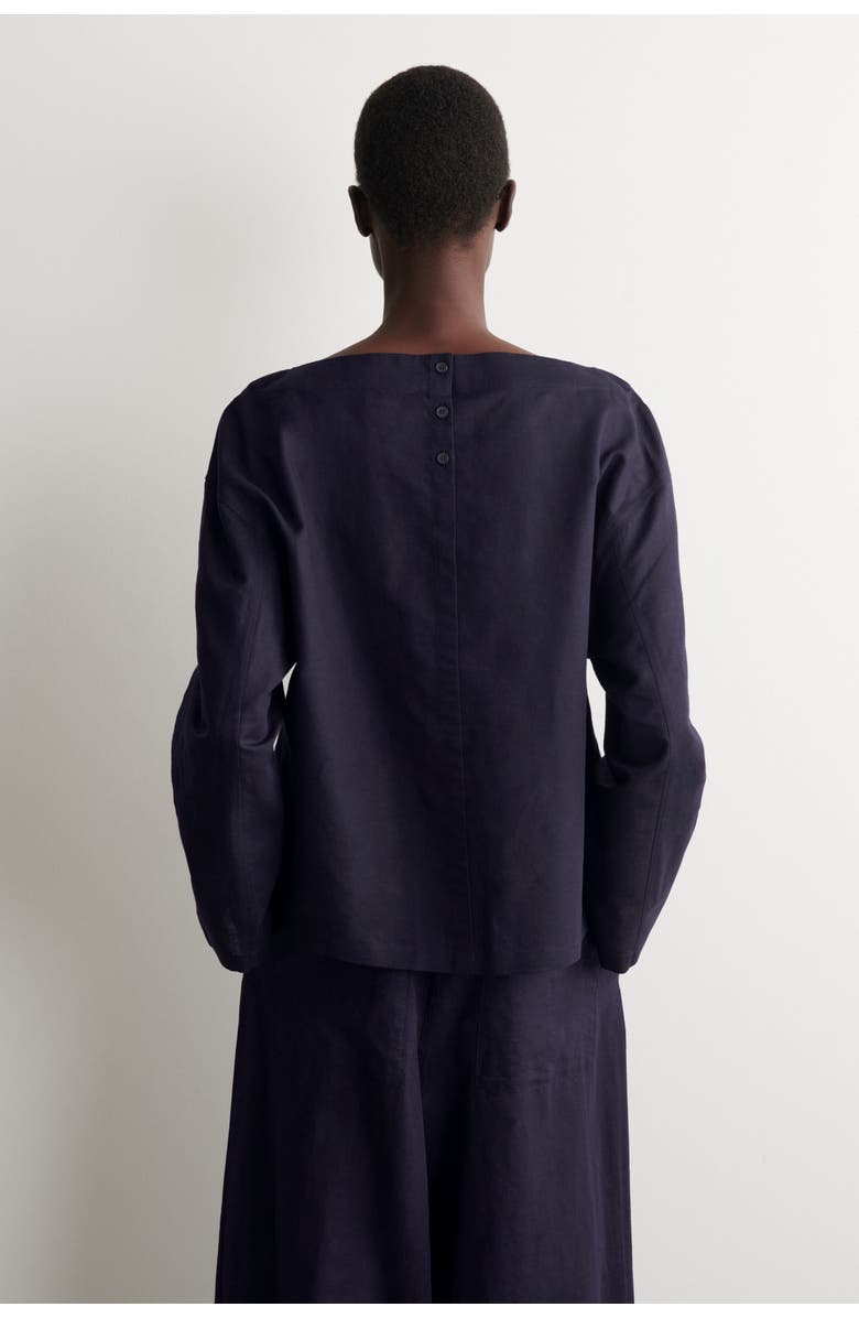 COS Boat-neck Linen Blouse, Alternate, color, Navy
