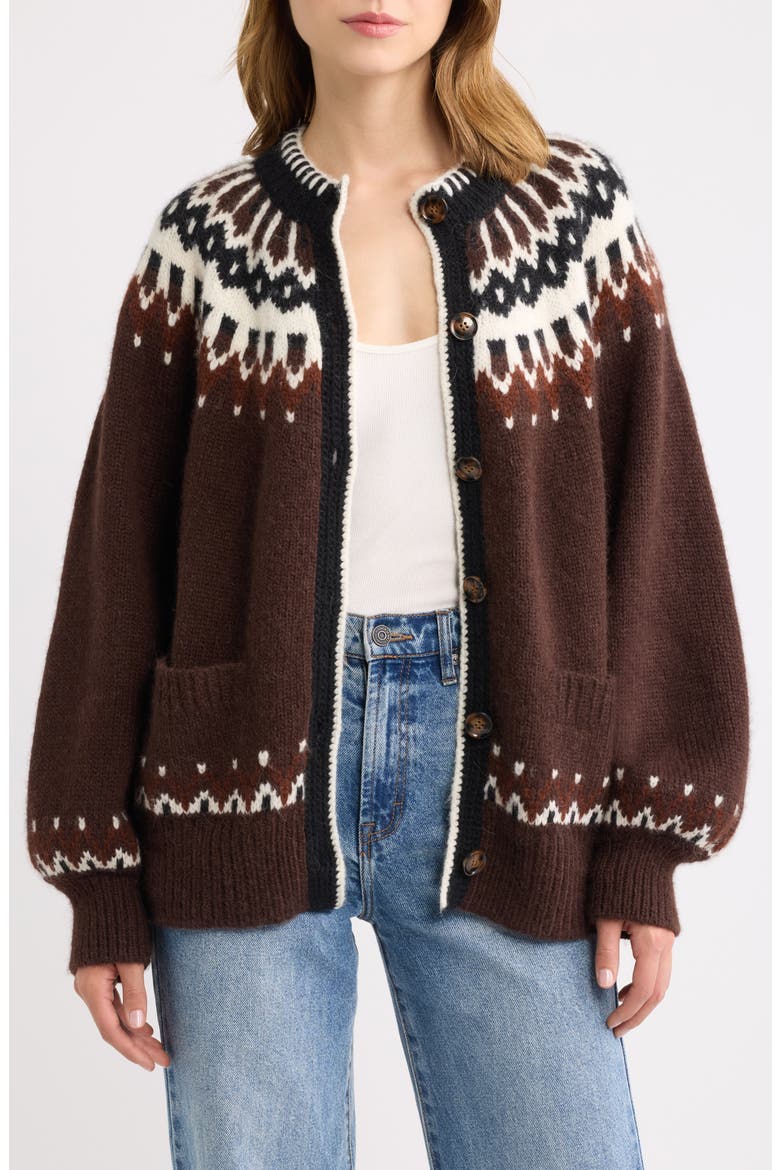 Hue Fair Isle Cardigan, Main, color, BRUN ABERDEEN FAIR ISLE
