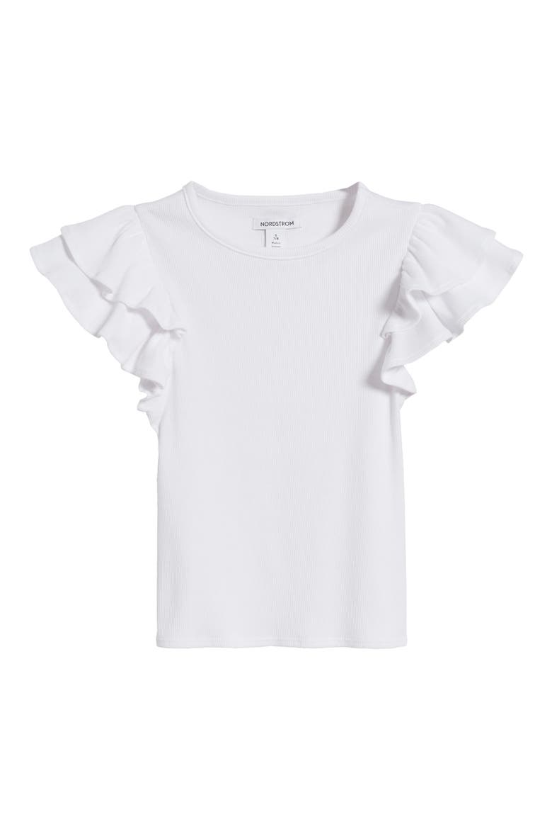 Kids' Flutter Sleeve Rib T-Shirt, Main, color, WHITE