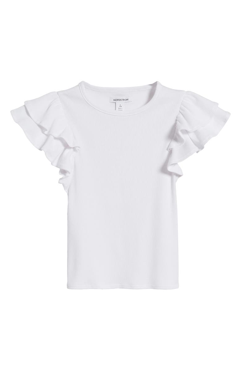 Nordstrom Kids' Flutter Sleeve Rib T-Shirt, Main, color, 