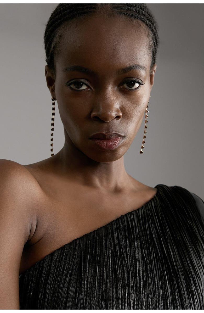 Karen Millen Asymmetric Draped Fringe Mini Dress, Alternate, color, Black