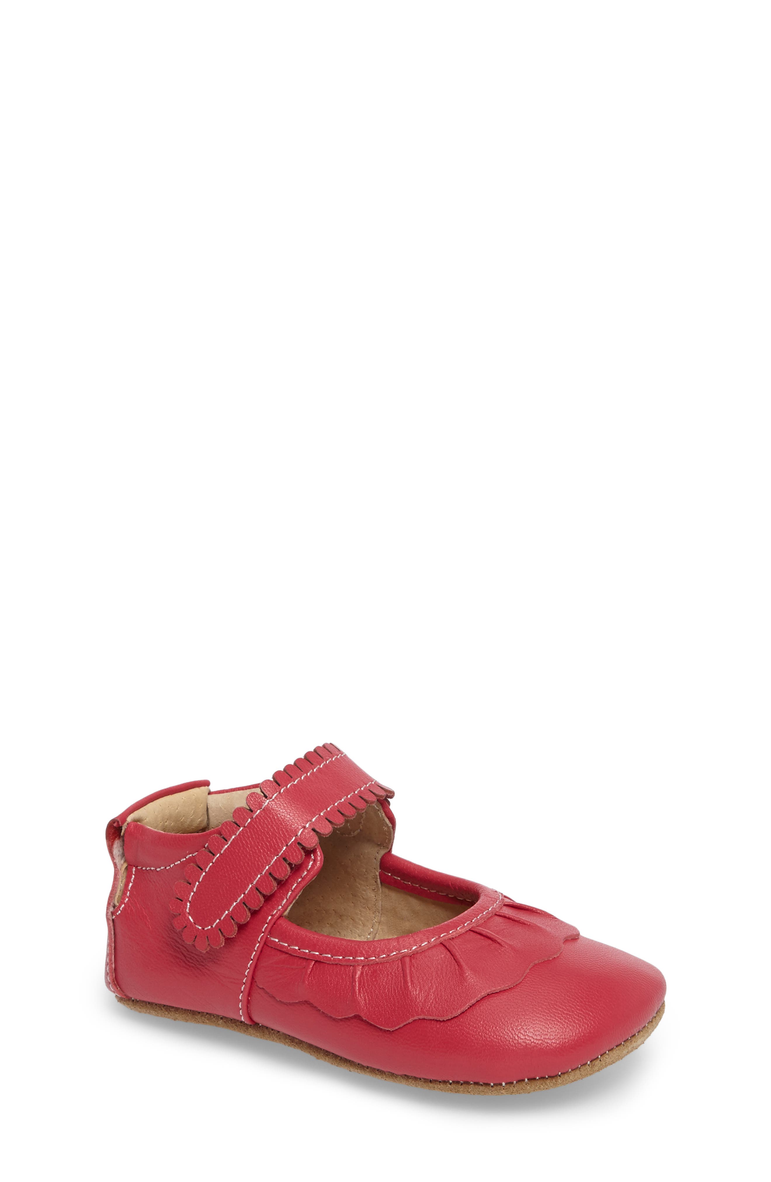 'Ruche' Mary Jane Crib Shoe, Main, color, HOT PINK LEATHER