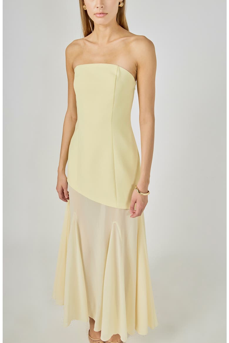 Strapless Combined Godet Maxi Dress, Alternate, color, YELLOW