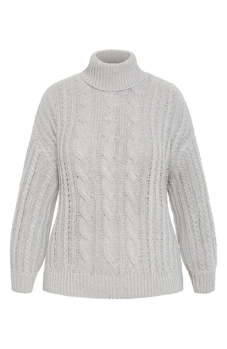 City Chic Avah Cable Stitch Turtleneck Sweater, Alternate, color, Silver Marl