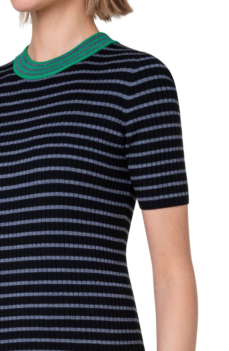 Akris punto Stripe Rib Short Sleeve Virgin Merino Wool Sweater, Alternate, color,