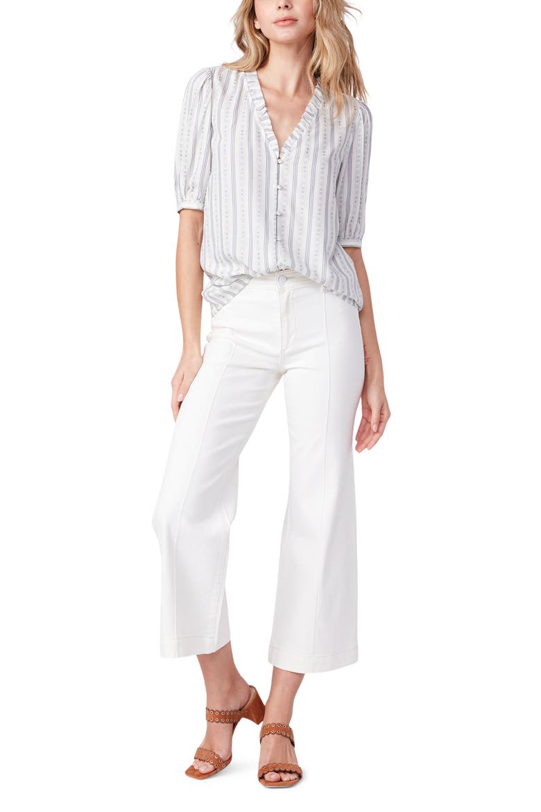 Provence Ruffle Neck Button-Up Top, Alternate, color, ARONA MULTI
