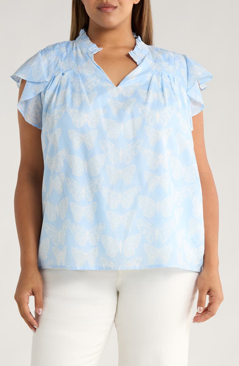 SUGARLIPS Aubry Butterfly CIndi Ruffle Top, Main, color, Blue/ White