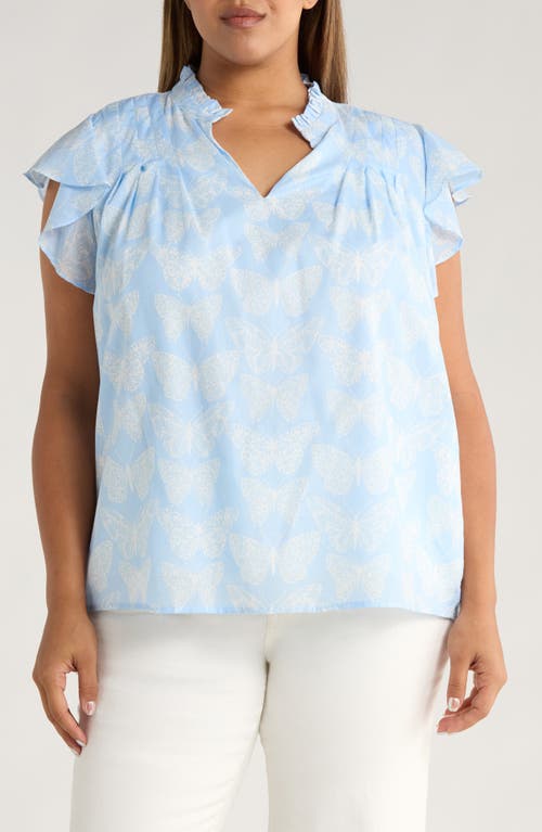SUGARLIPS Aubry Butterfly CIndi Ruffle Top in Blue/White 