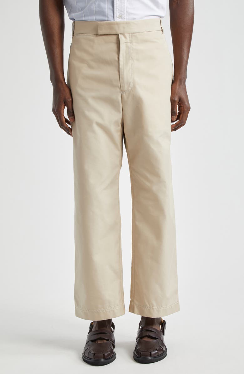 Thom Browne Unconstructed Cotton Straight Leg Pants, Main, color, Khaki