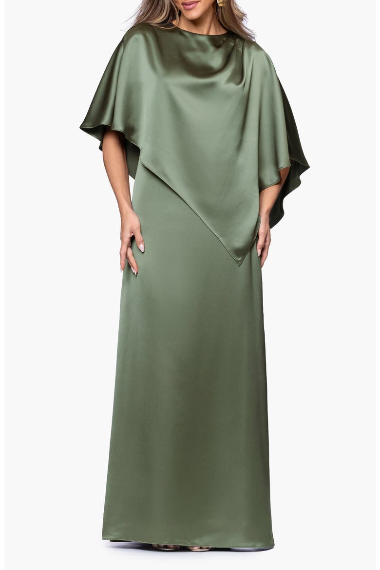 Overlay Detail Satin Gown, Main, color, OLIVE