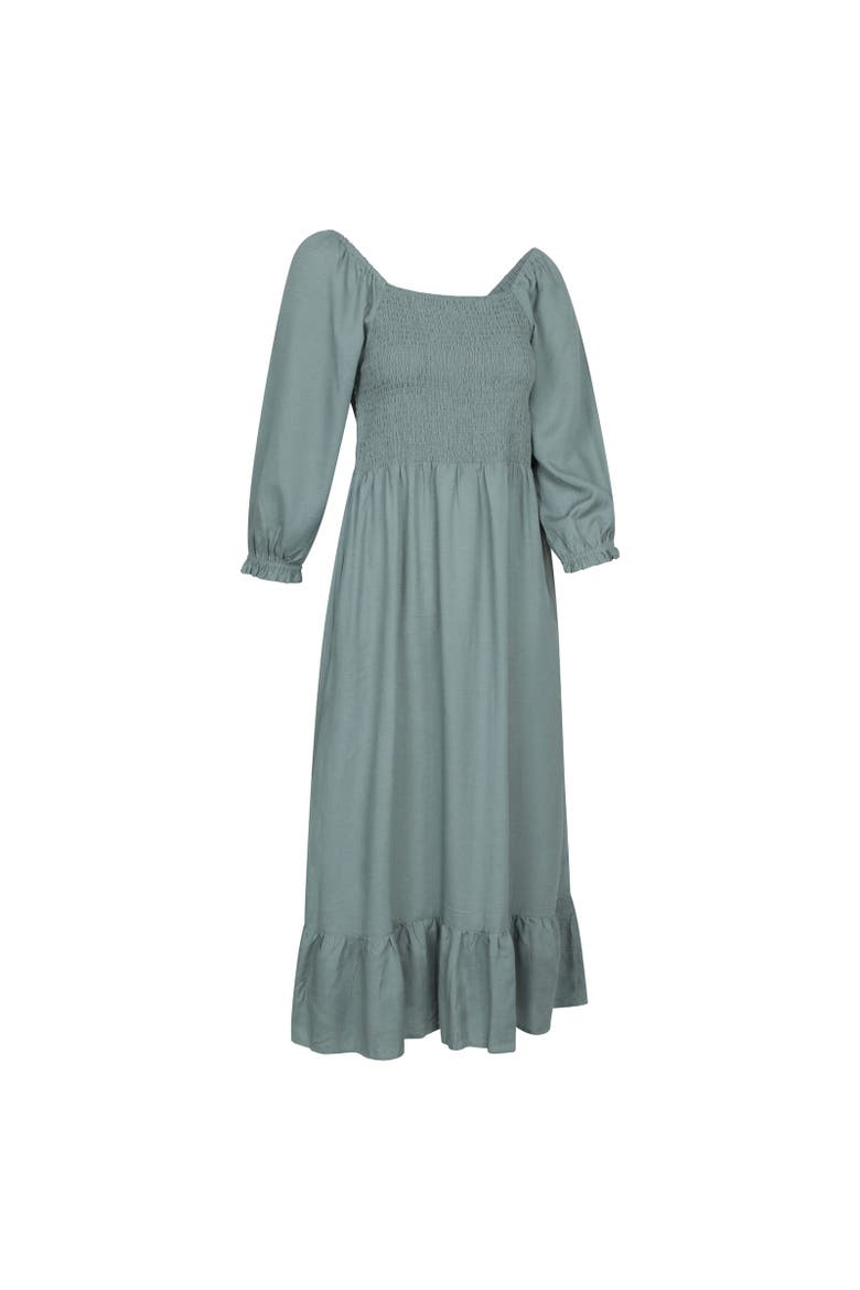Cadiz Shirred Long-Sleeved Midi Dress, Alternate, color, Khaki Green