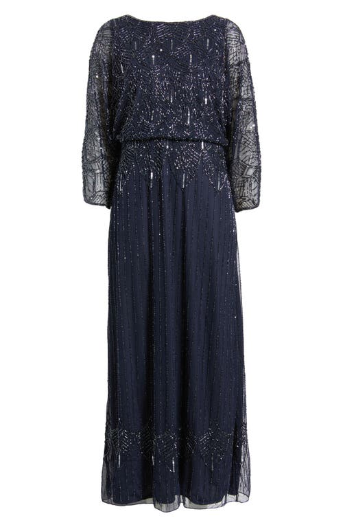 Pisarro Nights Beaded Cold Shoulder Blouson Cocktail Dress In Blue