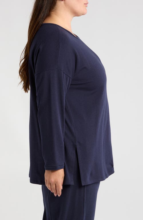 Eileen Fisher Crewneck Long Sleeve Longline Top In Ink