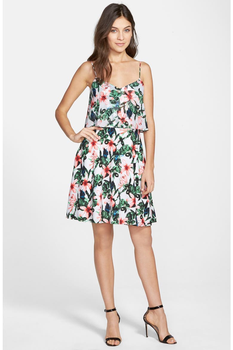 'Jungle Lily' A-Line Popover Dress, Main, color, ULTRA WHITE