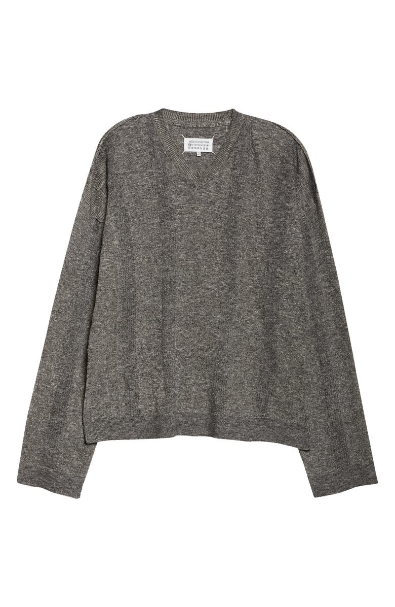 Maison Margiela Linen & Cotton Blend V-Neck Sweater, Alternate, color, Black