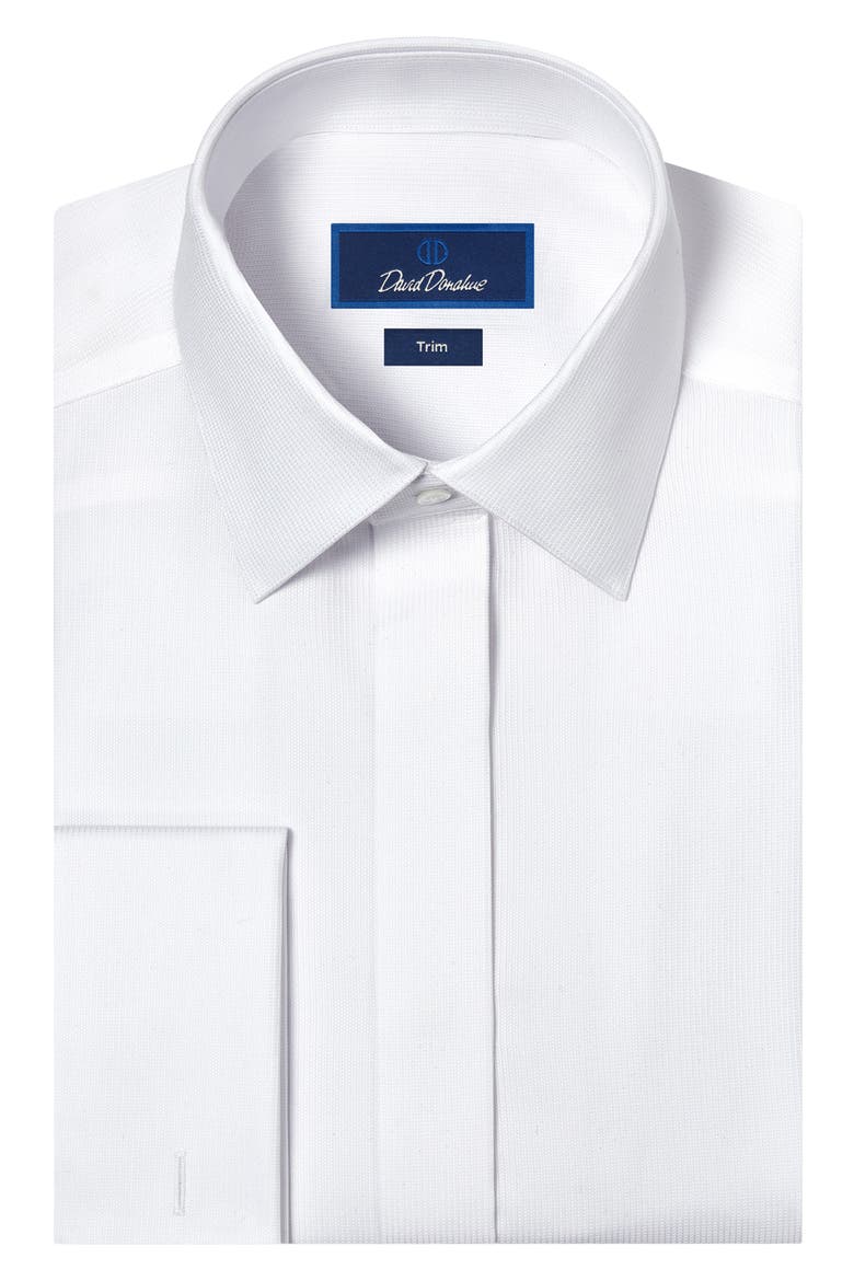 Trim Fit French Cuff Covered Placket Formal Shirt, Main, color, WHITE