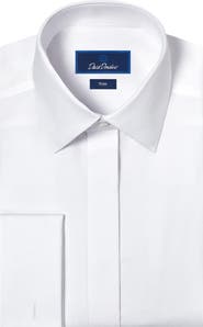 David Donahue Trim Fit French Cuff Covered Placket Formal Shirt