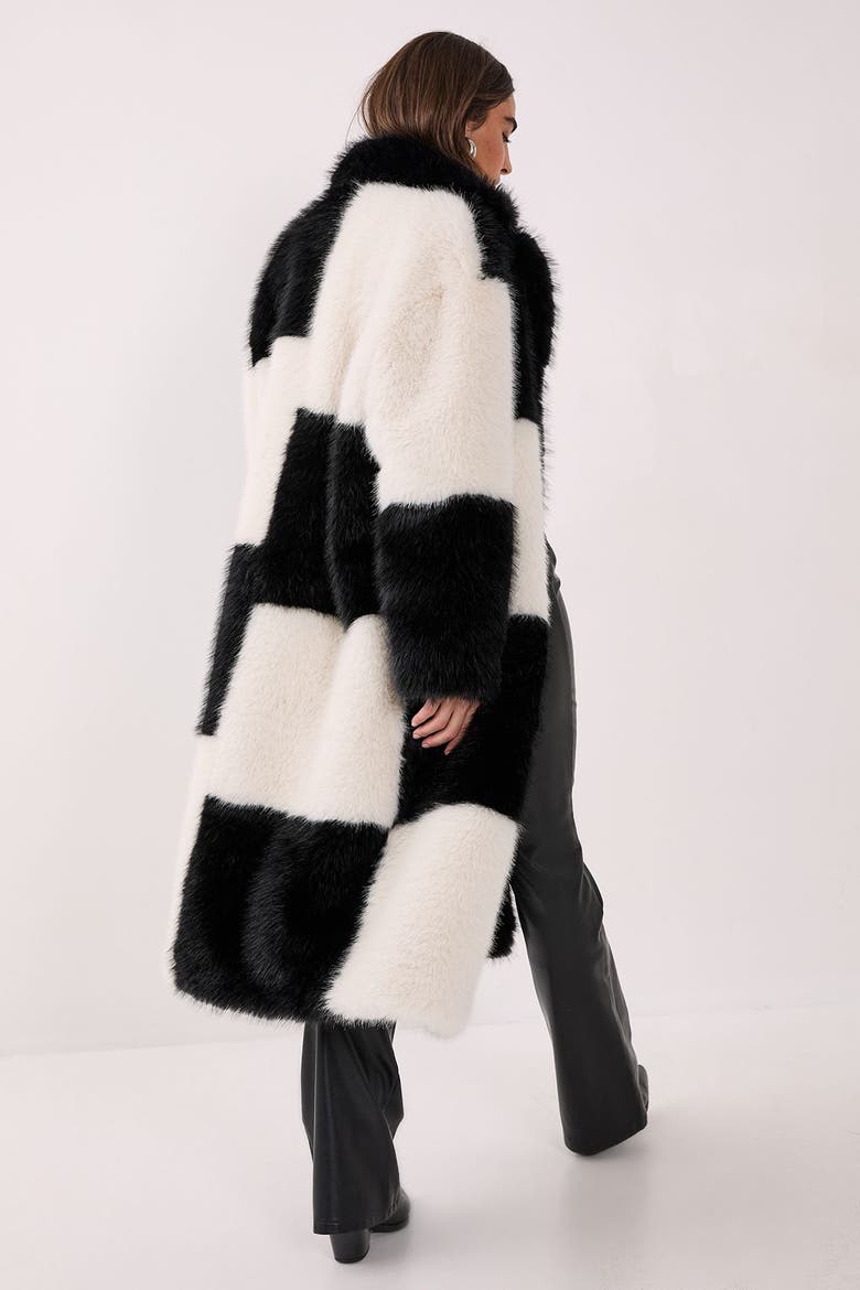 Mono Check Faux Fur Coat, Alternate, color, Mono