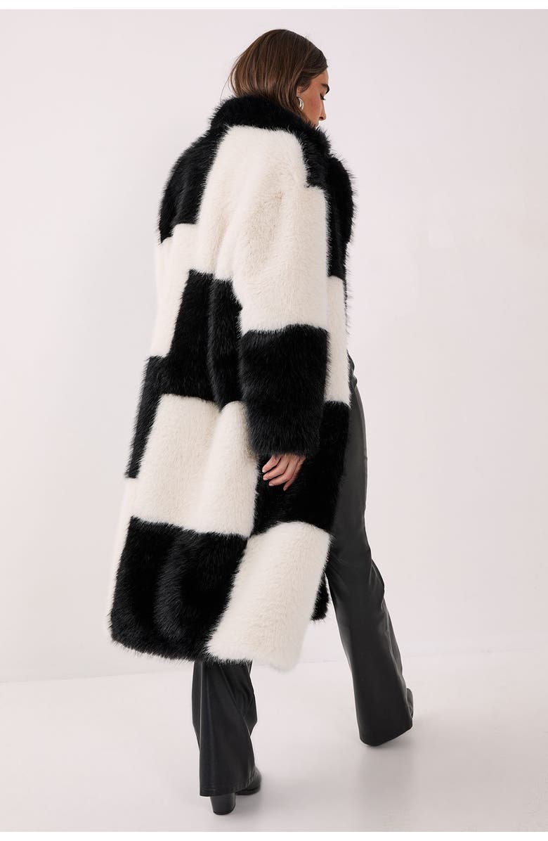 NASTY GAL Mono Check Faux Fur Coat, Alternate, color, Mono