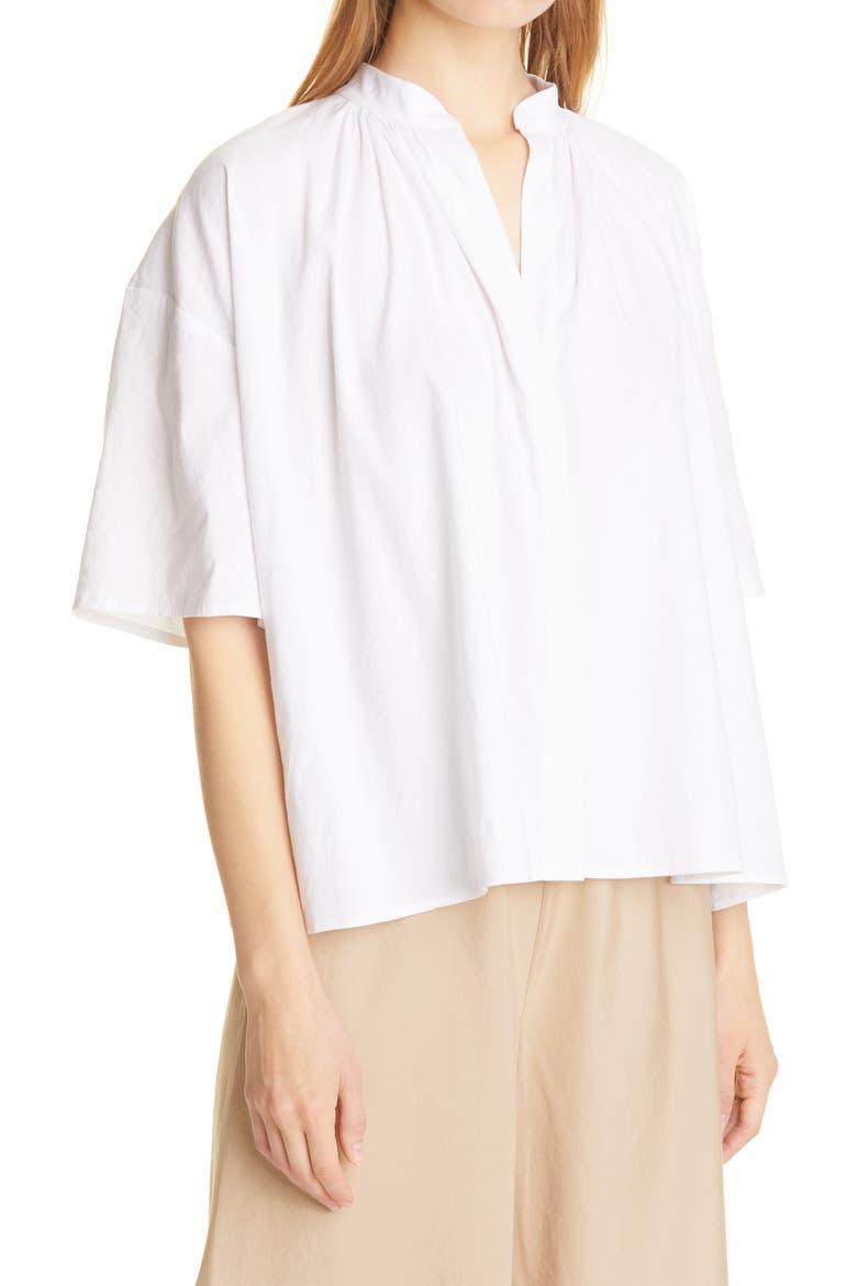 Shirred Band Collar Linen Blend Blouse, Main, color, OPTIC WHITE