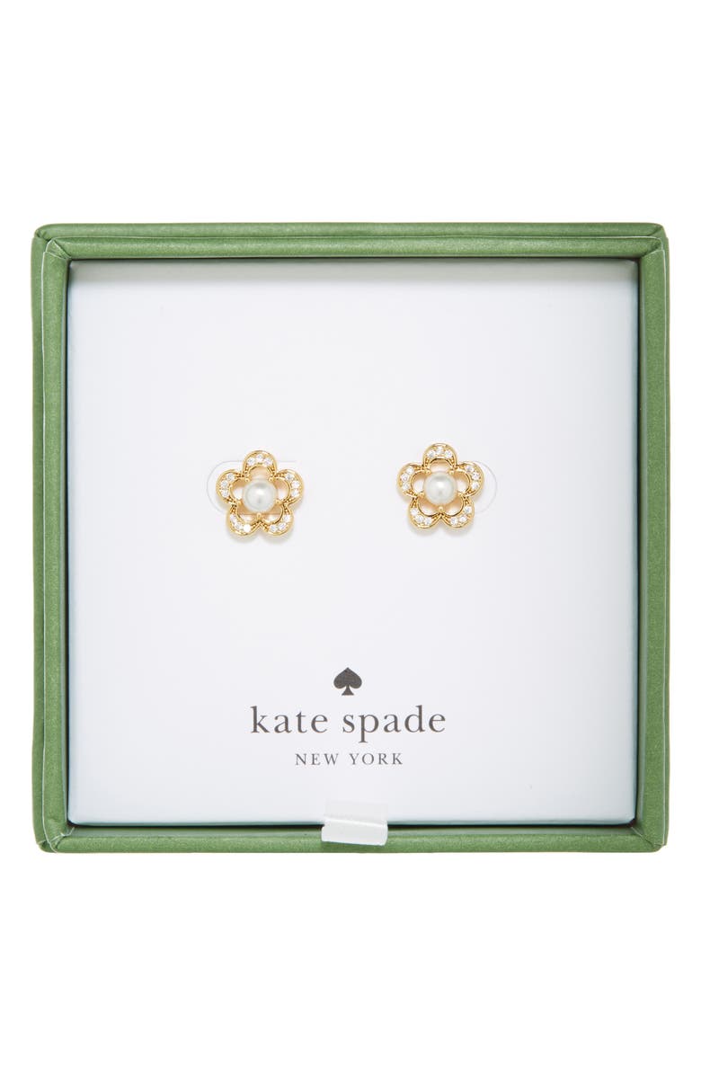 Kate Spade New York faux pearl & cz flower stud earrings, Main, color, Cream/ Gold.