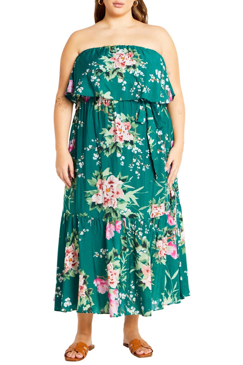 Pia Floral Strapless Maxi Dress, Main, color, JADE SWEET BLOSSOM