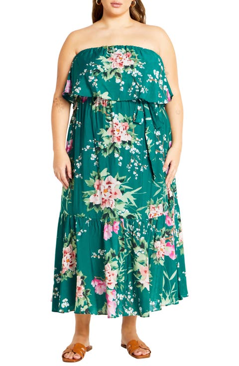 Pia Floral Strapless Maxi Dress (Plus)